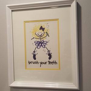 Framed Print Bathroom Child Brushing Teeth